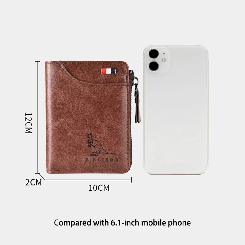 Color: Coffee - Luxury Designer Leather Men's Wallet RFID Zipper Card Holder Wallets for Men Portable Short Male Wallets Handbag