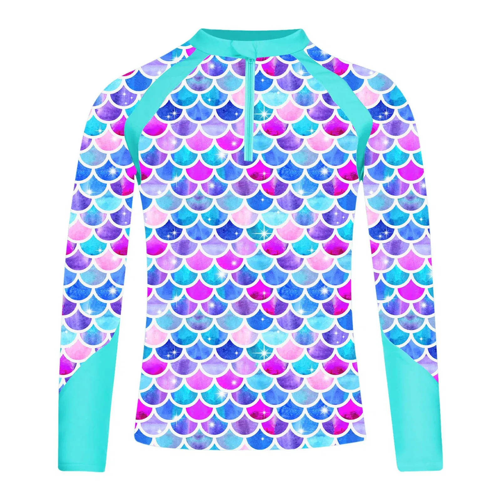 Color: Sky blue, Kid Size: 18M - Girls Swim Top Floral Printed Rash Guard T Shirt Long Sleeve Mermaid Costume Swimwear Beachwear UPF 50+ Surfing Bathing Tops