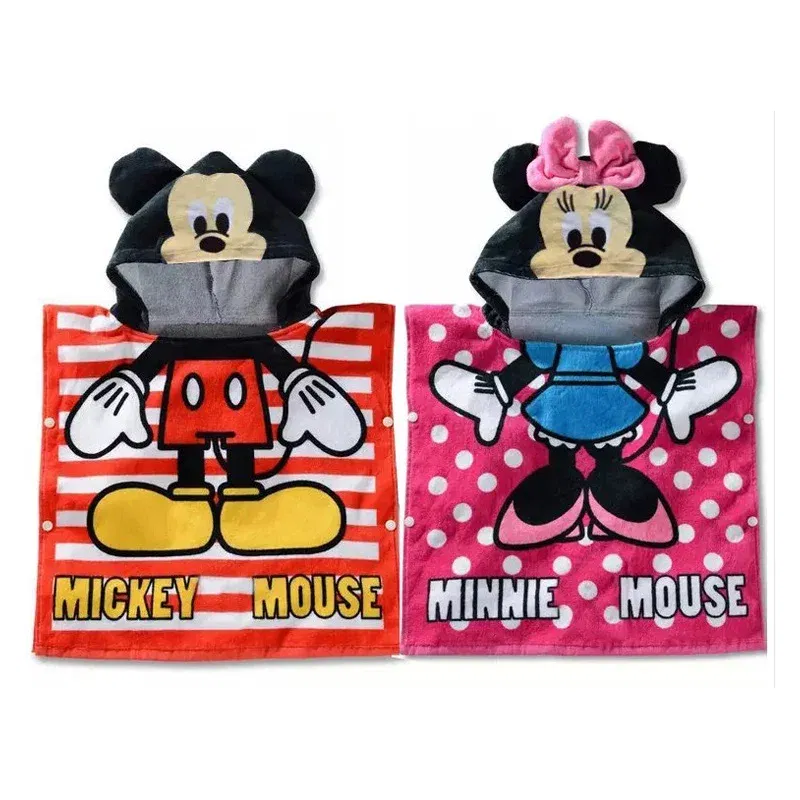 Color: Red - Disney Kids Hooded Bath Towel Child Breathable Beach Towel Mickey Minnie McQueen Car Cartoon Boy Girl Towel 60x120cm