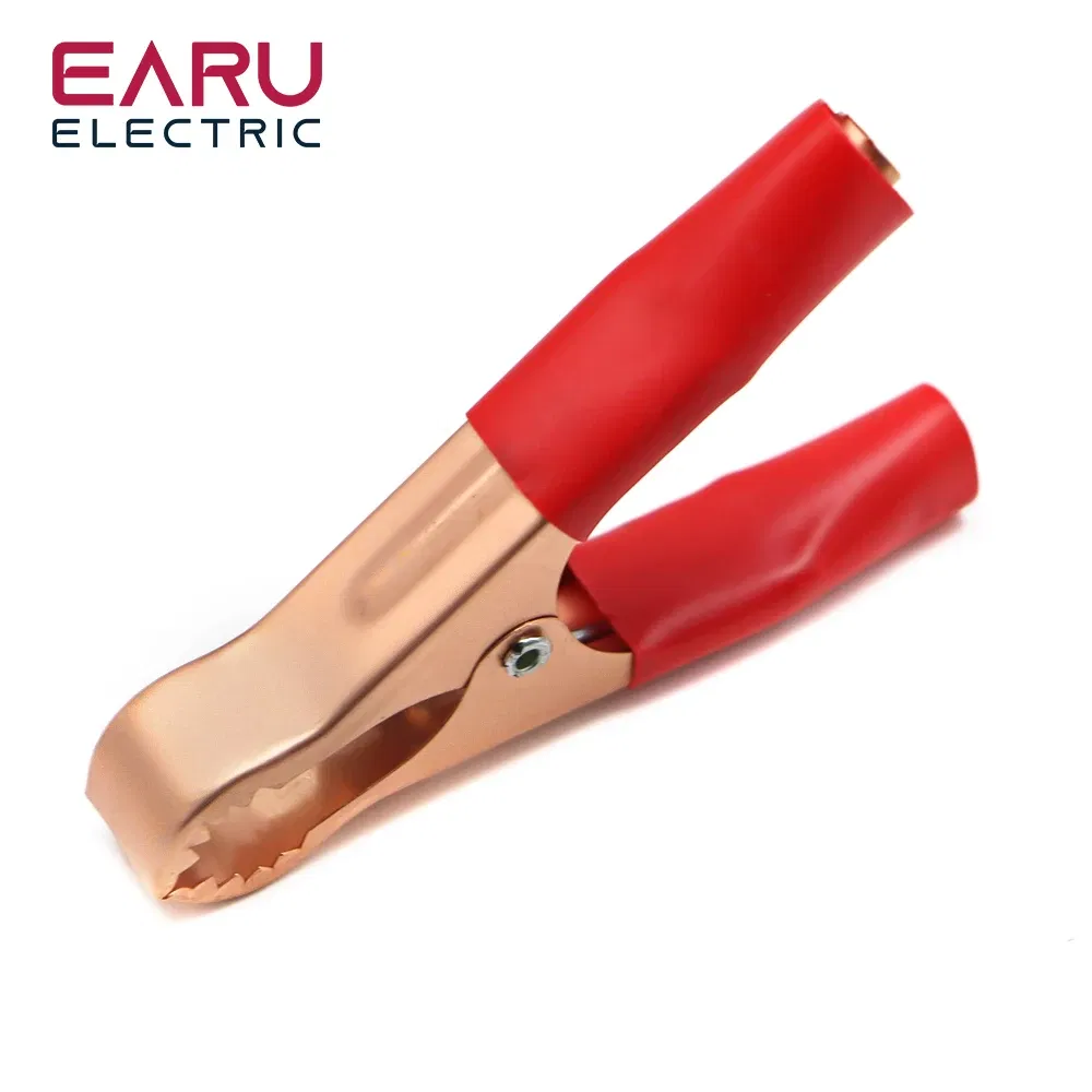 Color: Brown - 2Pcs 50A Red + Black 80mm Crocodile Car Caravan Van Battery Test Lead Clips Best Promotion Alligator Clips Connector Plug Power