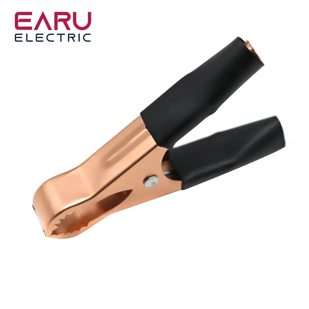Color: Brown - 2Pcs 50A Red + Black 80mm Crocodile Car Caravan Van Battery Test Lead Clips Best Promotion Alligator Clips Connector Plug Power