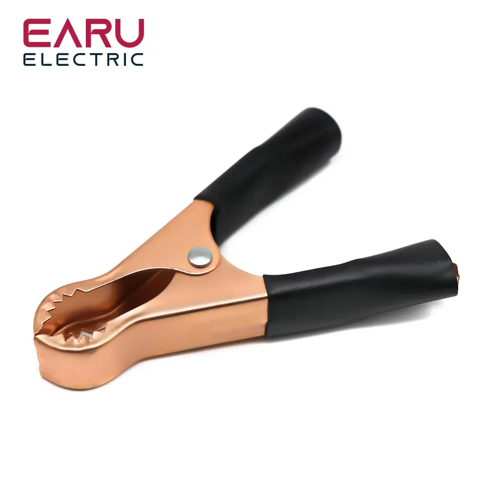 Color: Brown - 2Pcs 50A Red + Black 80mm Crocodile Car Caravan Van Battery Test Lead Clips Best Promotion Alligator Clips Connector Plug Power