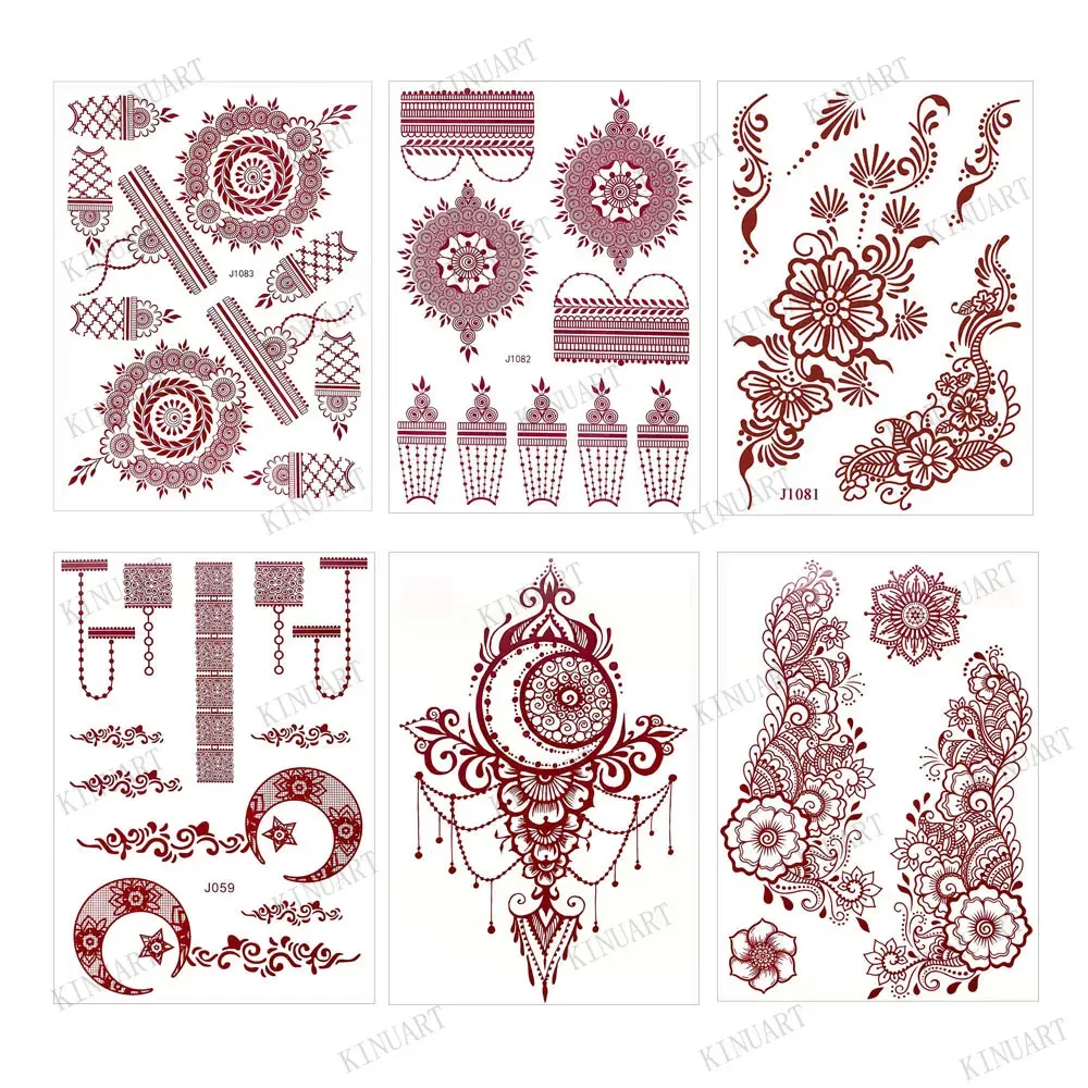 Color: Red, Ships From: CHINA - Waterproof Temporary Tattoos for Women Henna Tattoo Stickers Mehndi Design Fake Tattoo for Hand Leg Sleeve Body Art Hena Tatoo