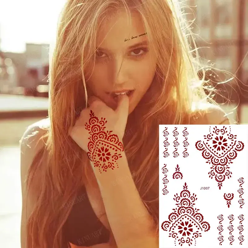 Color: Red, Ships From: CHINA - Waterproof Temporary Tattoos for Women Henna Tattoo Stickers Mehndi Design Fake Tattoo for Hand Leg Sleeve Body Art Hena Tatoo