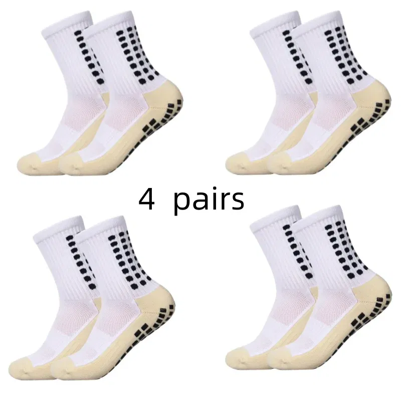 Color: Khaki - 4 pairs of men's soccer socks non-slip grip pad football basketball socks