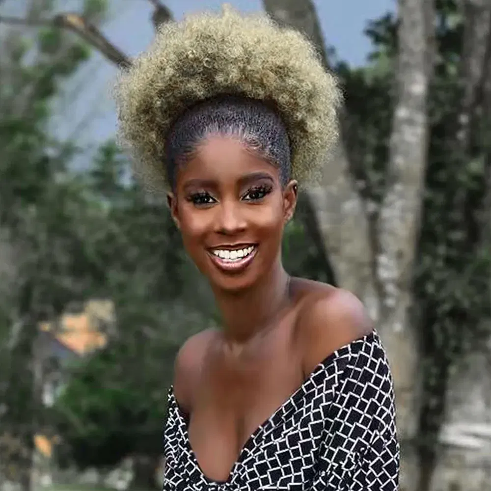 Color: 4/30HL - Synthetic Big Afro Puff Drawstring Ponytail Extensions for Black Women 10Inch Kinky Curly Hair Bun Ponytail Wigs Daily Use