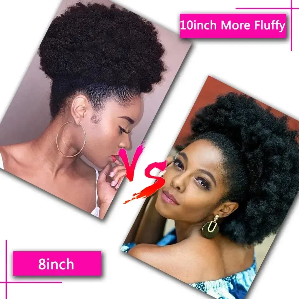 Color: 4/30HL - Synthetic Big Afro Puff Drawstring Ponytail Extensions for Black Women 10Inch Kinky Curly Hair Bun Ponytail Wigs Daily Use