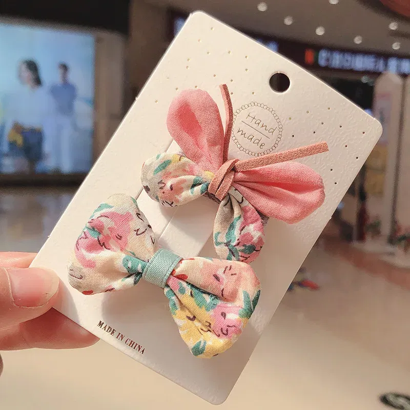 Color: black - 2PCS Set Children Girl Bow Butterfly Hair Clip Print Knot Hairpin Korean Princess Fresh Cute Lovely Hair Accessories Headdress