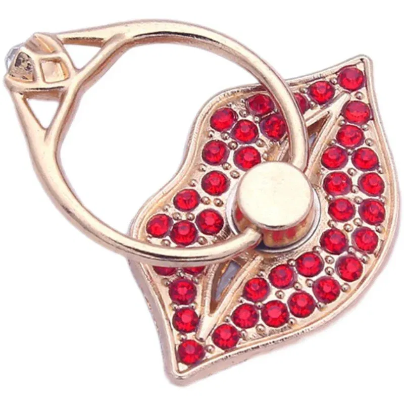 Color: Red - Lip Phone Holder Metal Diamond-studded Ring Holder Red Lips Ring Holder OPPO VIVO  Cellphone Holder  Universal