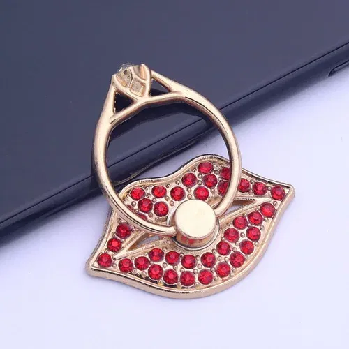 Color: Red - Lip Phone Holder Metal Diamond-studded Ring Holder Red Lips Ring Holder OPPO VIVO  Cellphone Holder  Universal