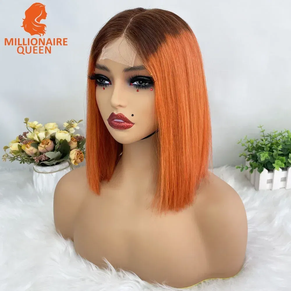Color: Silver, Stretched Length: 8inches, Density: 250%, Lace Size: 2x6 - Highlight P4/30 Brown Vietname Bone Straight Bob Wig Super Double Drawn Human Hair 2x6 Glueless Lace Closure Wig For Black Women
