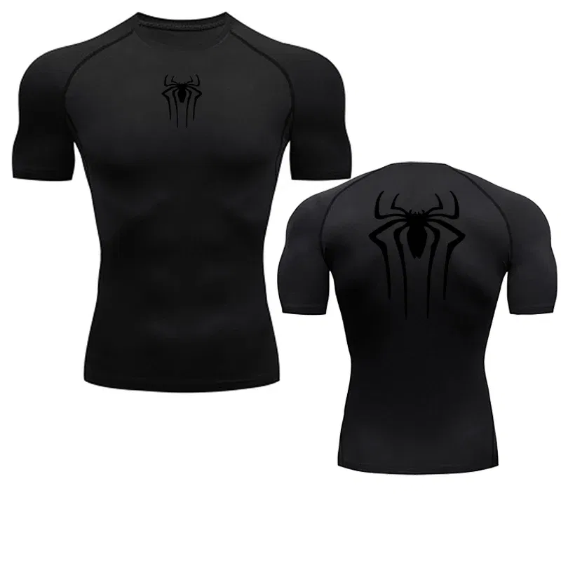 Color: GRAY, Size: XXXL - Printed Men's Athletic Compression Shirts Athletic Quick Dry Breathable Rash Guard Athletic Tight Workout Tops Summer Men