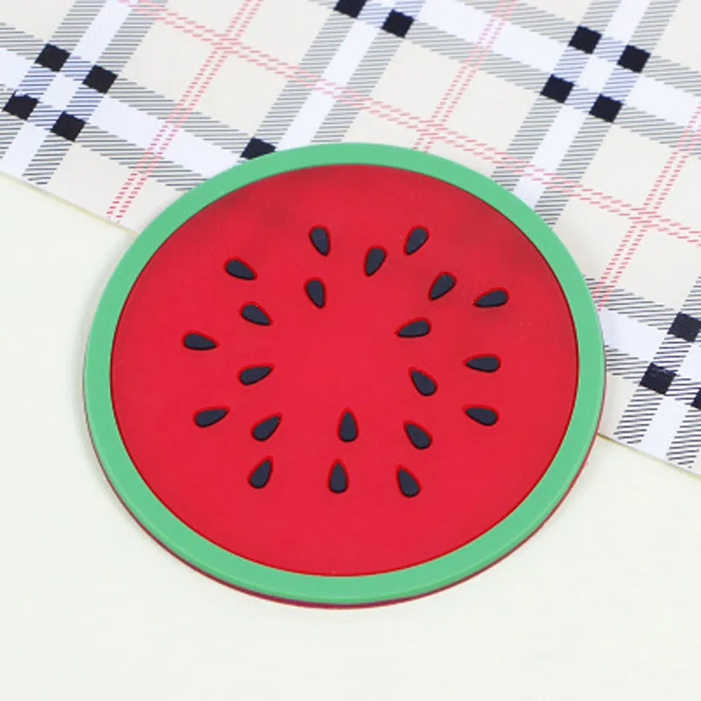 Color: green, Size: M - Lemon Orange Watermelon Coaster Fruit Shape Silicone Cup Pad Slip Insulation Pad Table Decoration Cup Mat Pad Placemat
