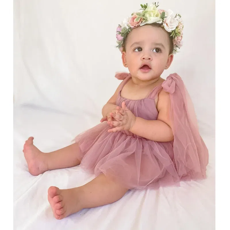 Color: Beige, Kid Size: 6M - 2024 Summer Baby Clothes Infant Girls Party Dress Lace Bodysuits & One-pieces 100-day Photo Dress Baby Photograph Clothing