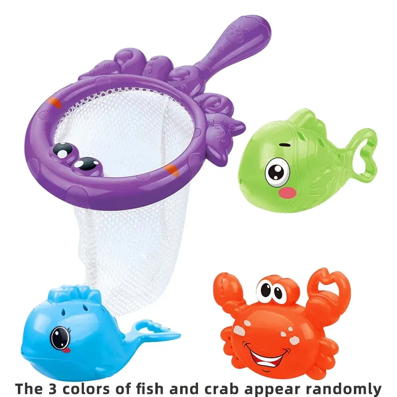 Color: Blue - Bath Toys Fishing Games with Fish Net Squirt Fishes Crab Pool Bath Time Bathtub Toy for Toddlers Baby Kids Infant Girls Boys Age