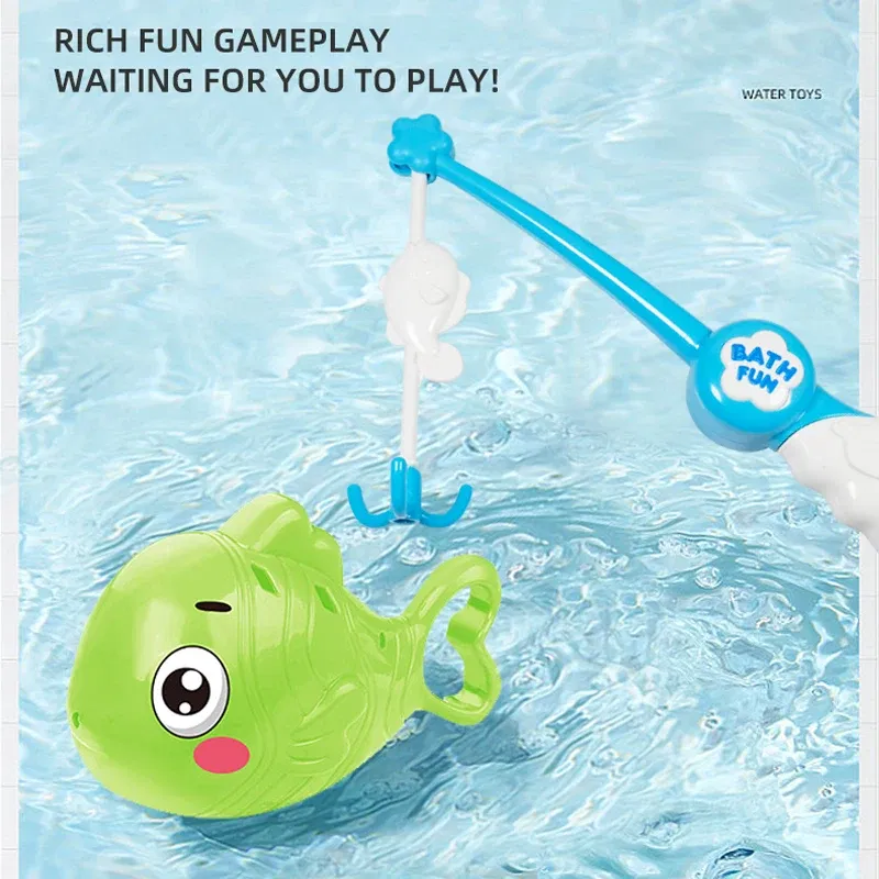 Color: Blue - Bath Toys Fishing Games with Fish Net Squirt Fishes Crab Pool Bath Time Bathtub Toy for Toddlers Baby Kids Infant Girls Boys Age