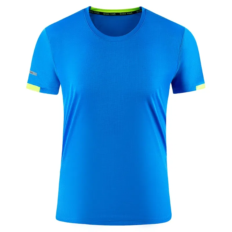 Color: SKY BLUE, Size: XXL, Ships From: CN - Men's t-shirt quick-drying sports top, custom logo running T-shirt, trainer fitness shirt