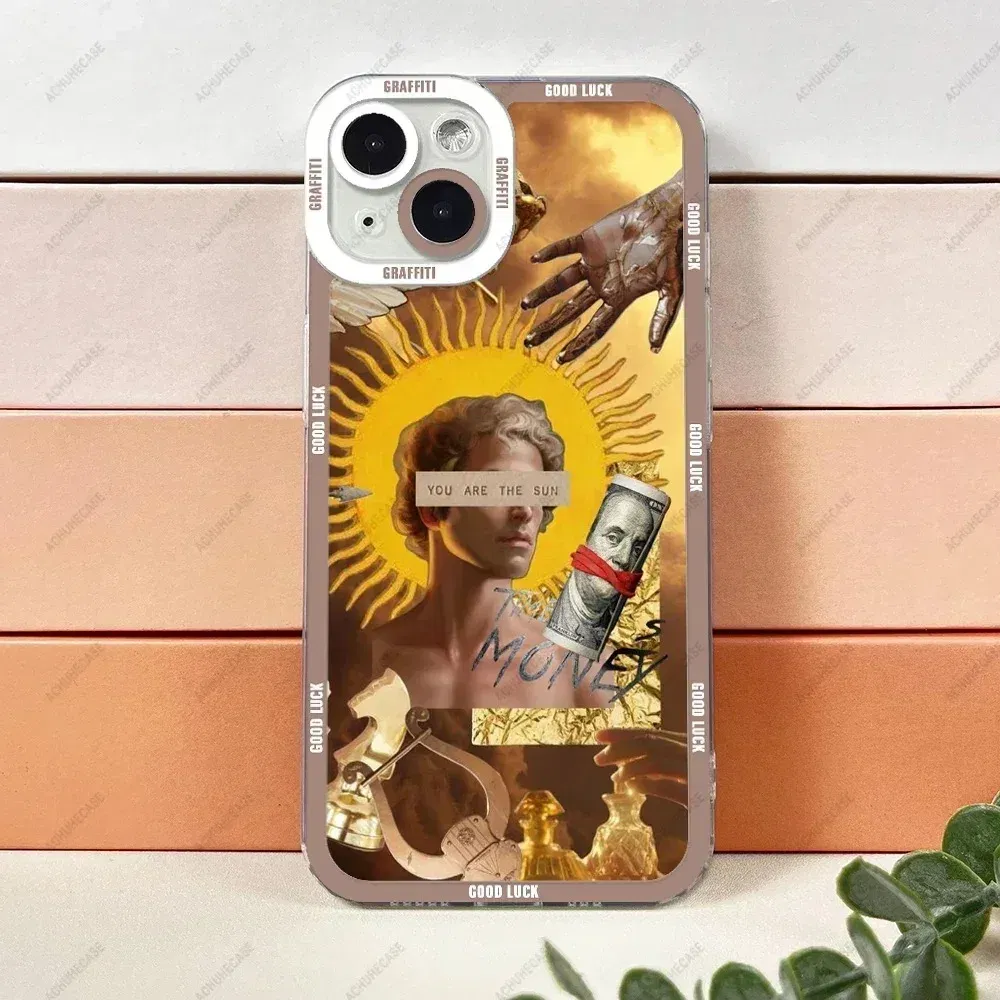 Color: GRAY, Material: POLYESTER - Aesthetic Statue Art Phone Case For iPhone 16 15 14 13 12 11 Pro Max XS X XR Plus Mini Luxury Transparent Soft Funda