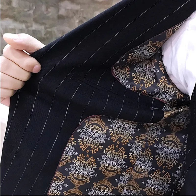 Color: Fuchsia, Size: L - Gray Men Classic Striped/Checked Suits, Business Office 3 Piece, Asian Size Slim Fit Men Dress Jacket & Pants with Vest, S-4XL