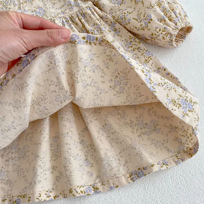 Color: Chocolate, Kid Size: 4T - Sweet Kids Baby Girls Long Sleeve Flower Printing Princess Dress Autumn Baby Girls Doll Collar Dress Children Clothes Dress