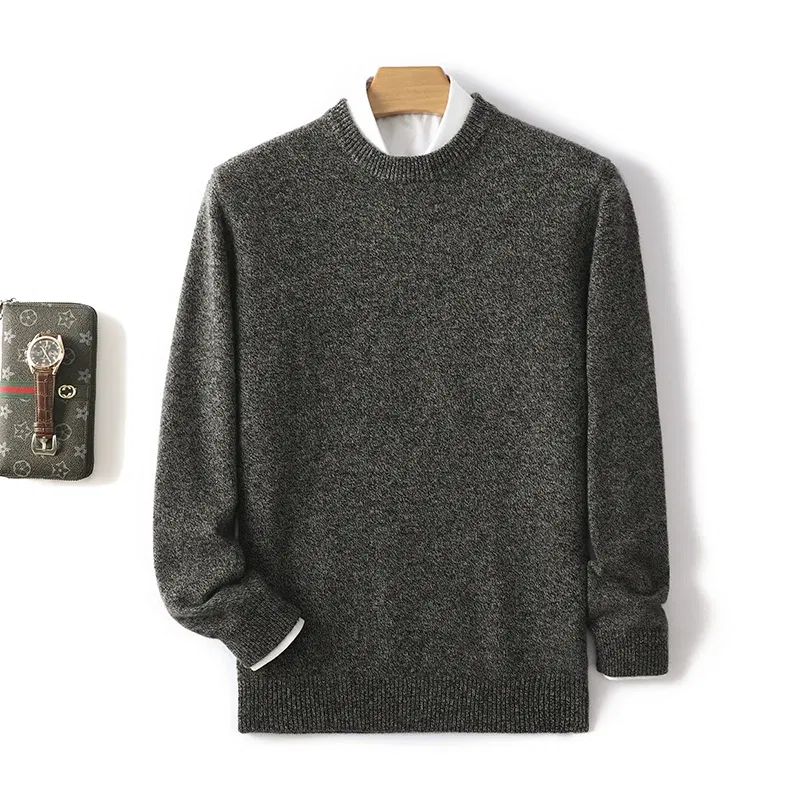 Color: GRAY, Size: XXL, Ships From: CHINA - Men's 100% Pure Wool Cashmere Sweater O-Neck Pullover Knit Sweater Autumn and Winter New Long Sleeve High-End Jumpers Thick Tops