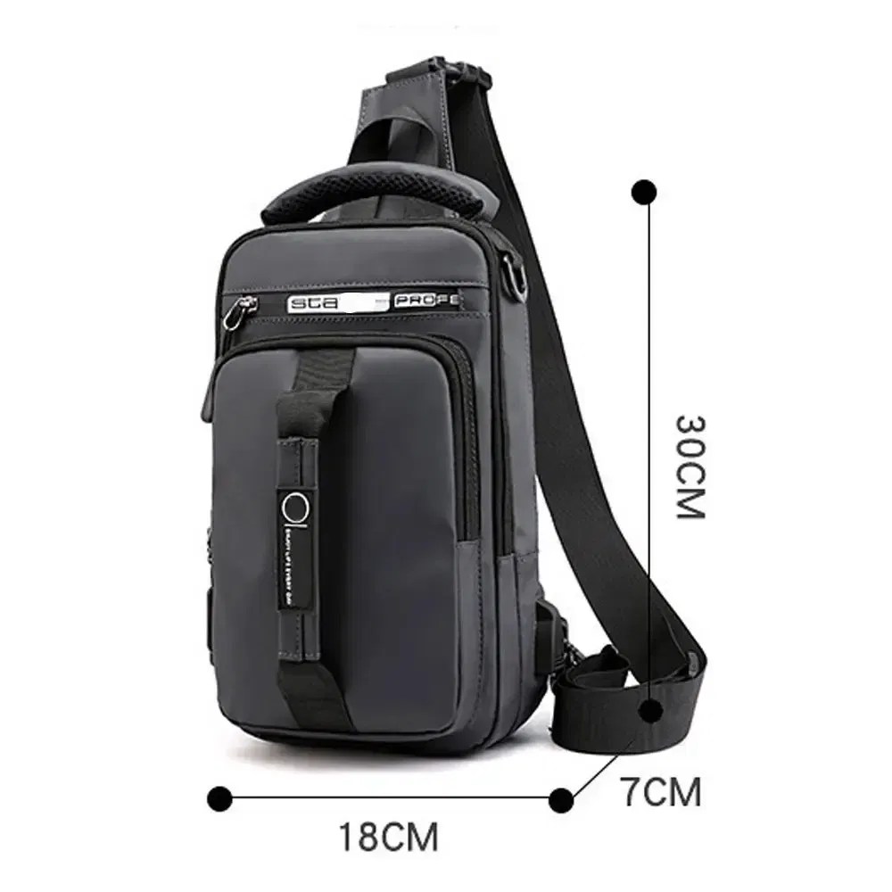 Color: Beige - Anti-theft Chest Shoulder Bag Men's Sling Crossbody Bag Messenger Backpack USB Port Bag