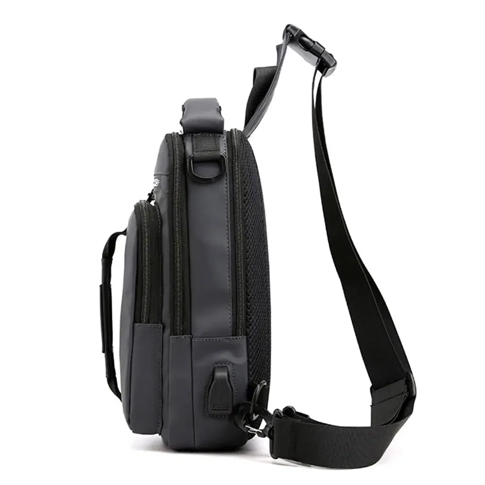 Color: Beige - Anti-theft Chest Shoulder Bag Men's Sling Crossbody Bag Messenger Backpack USB Port Bag