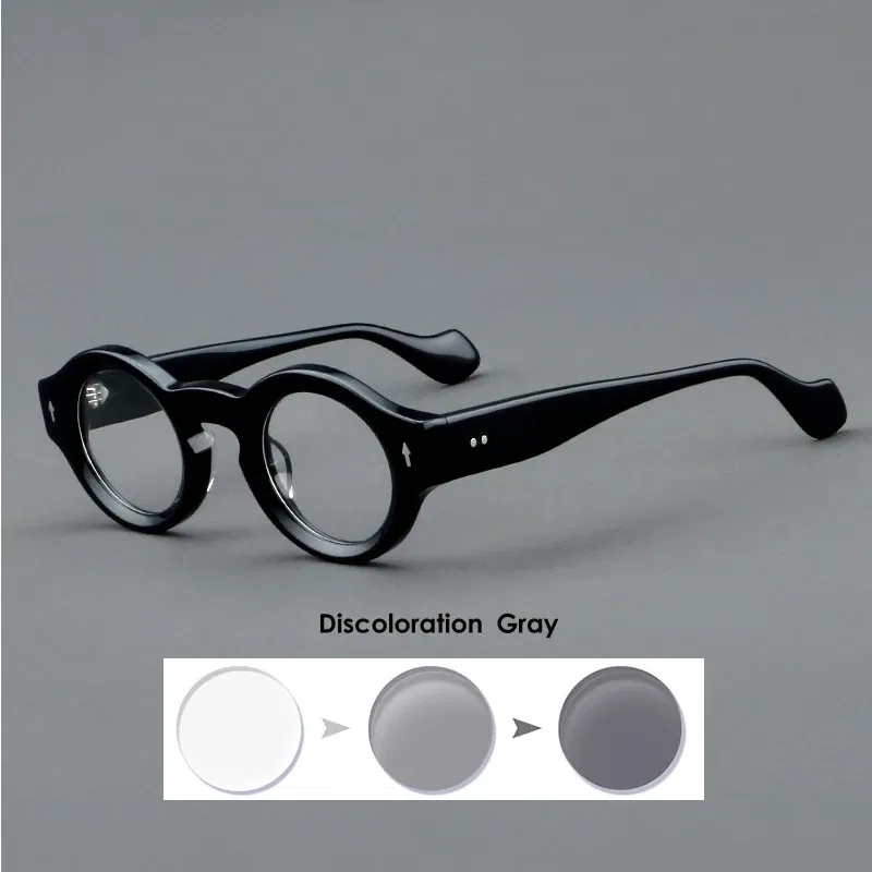 Frame Color: Silver, Eye Prescription: +75 - VCKA Round Acetate Reading Glasses Frame Retro Men Prescription Anti-blue discolor Women Custom Optics Retro Eyewear +0.50to +10