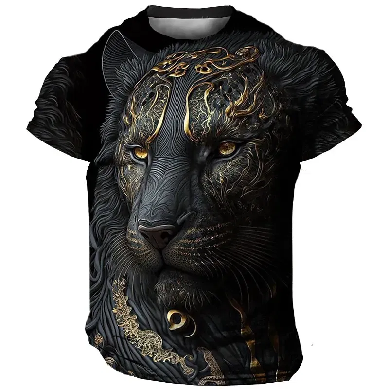 Size: L, Color: Green - Daily Oversized Men's T-Shirt 3D Lion Print Tees Tops Summer Casual Animal Pattern Streetwear New Fashion Street Men Clothing