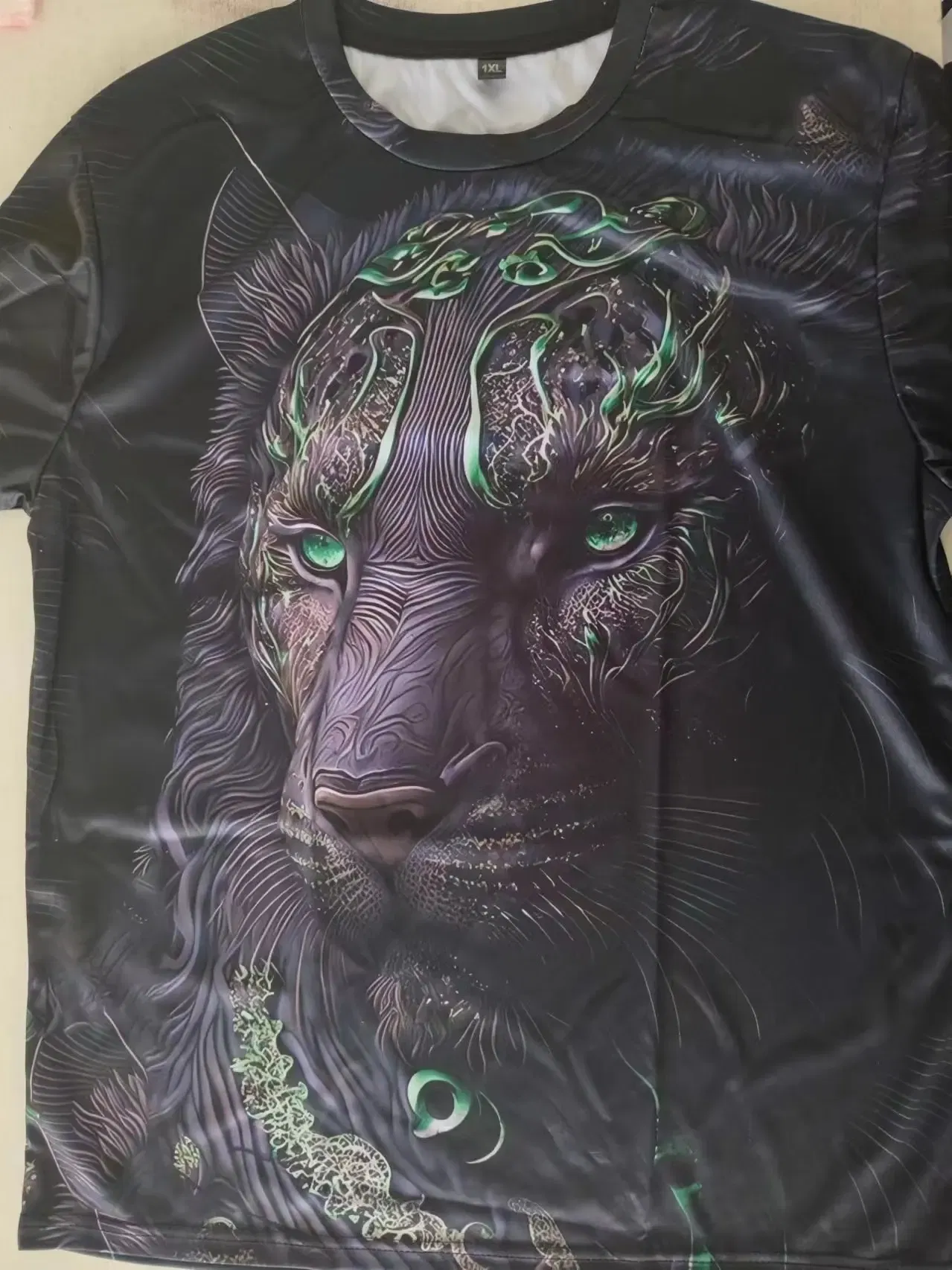 Size: L, Color: Green - Daily Oversized Men's T-Shirt 3D Lion Print Tees Tops Summer Casual Animal Pattern Streetwear New Fashion Street Men Clothing
