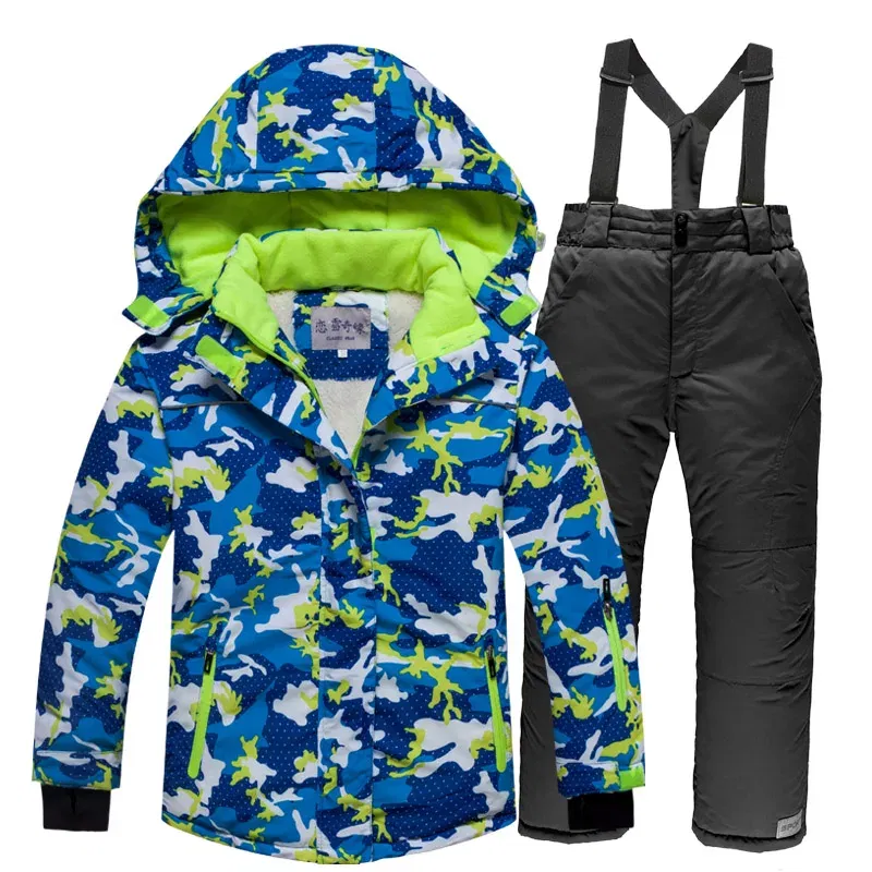 Color: Blue, Kid Size: 14 - OLEKID -30 Degree Russian Winter Children Ski Suit Plus Velvet Warm Waterproof Jacket Coat Boy Overalls 3-20 Years Girl Snowsuit