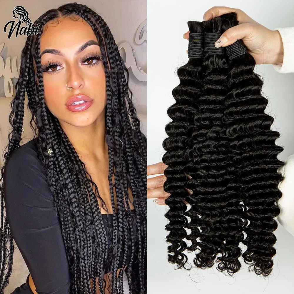 Color: Golden Brown, Material Grade: virgin hair, Longest Hair Proportion: 30%-55%, Stretched Length: 28inches, Bulk Buy: 3Pcs/Lot - NABI Deep Wave Boho Braiding Hair Bulk 16inches  No Weft  Human Hair Extension Curly Hair Bundles for Boho Braids