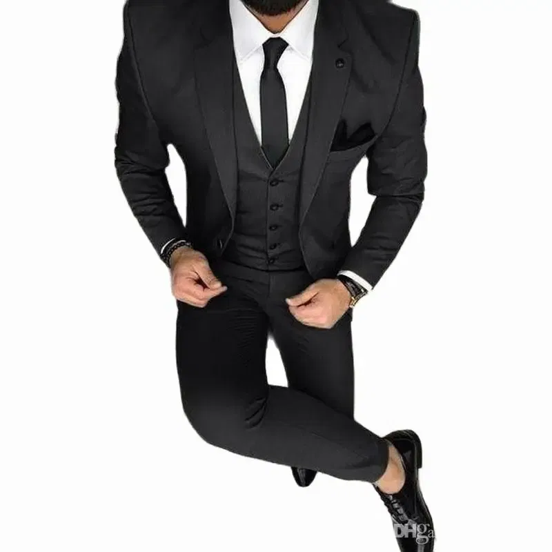 Color: black, Size: XXL - Latest Olive Green Men Suits for Groom 3 Piece Classic Wedding Tuxedo Notched Lapel Best Man Slim Fit Blazer trajes de hombre