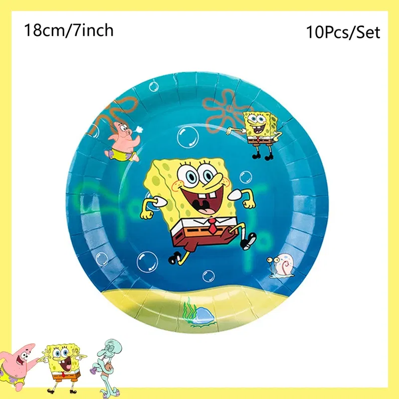 Color: GRAY - SpongeBob Party Decorations Disposable Tableware Cup Baby Shower Birthday Theme Plate Tablecloth Kids Birthday Party