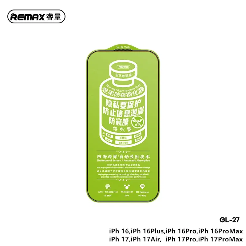 Color: ROSE - REMAX 3D Privacy Tempered Glass Screen Protector For iPhone 17 17Air 17Pro 17ProMax For iPhone 16 16Pro 16ProMax HD Clear