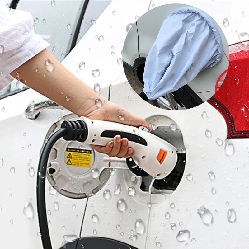 Color Name: WHITE - Electric Vehicle Charging Plug Covers Waterproof Cloth Rain Cover EV Charger Adapter Protector Car Charging Port Safe Protection