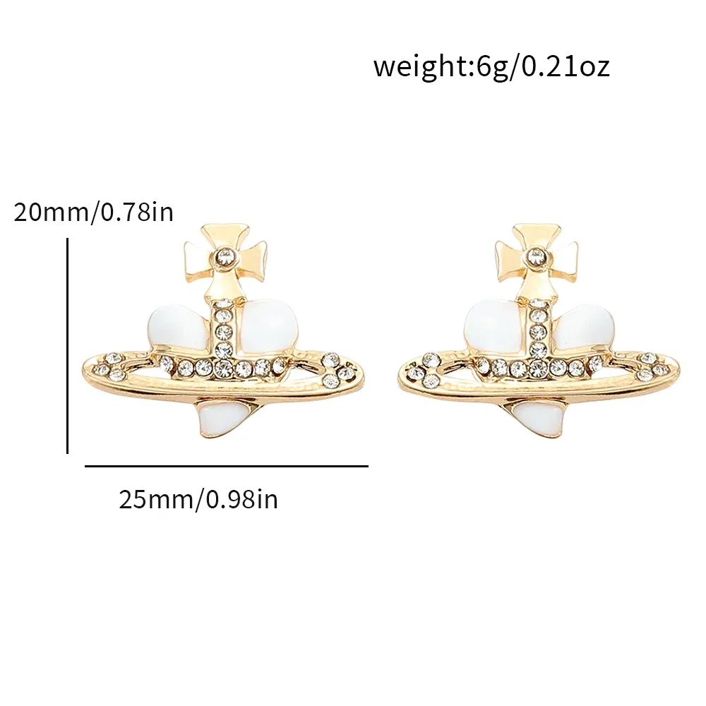 Metal Color: SILVER PLATED - Saturn Planet Stud Earrings For Women Girl Heart Earrings