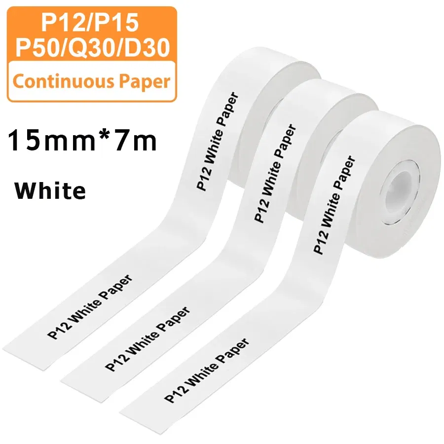 Color: Light Grey - 3pcs 15mm x7m Continuous Label Paper fit for P12 P15 Phomemo D30 Q30 Printer Waterproof Self Adhesive Thermal Printer Sticker