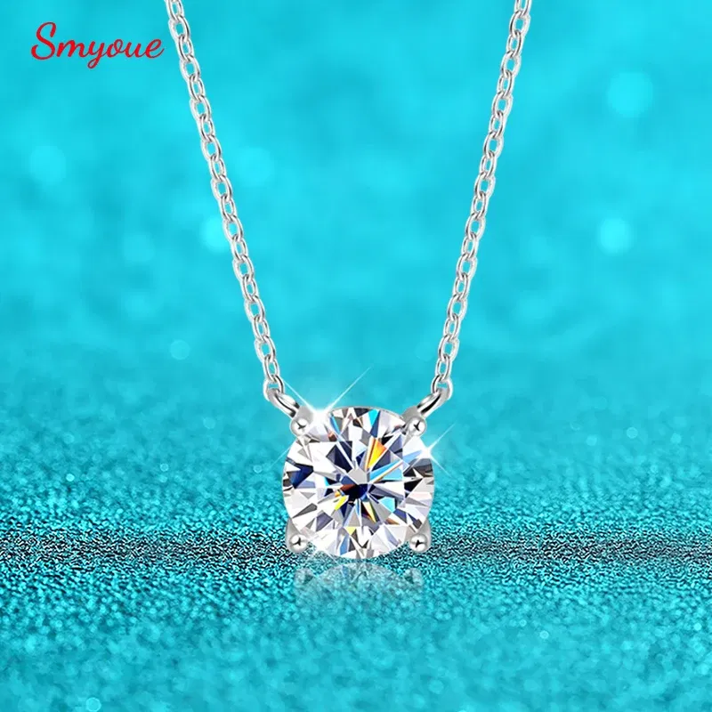 Gem Color: WHITE, Metal Color: Gold-color - Smyoue White Gold Plated 1-10CT Moissanite Necklace for Women Classic Four Claws Pendant Wedding Jewelry 925 Sterling Silver GRA