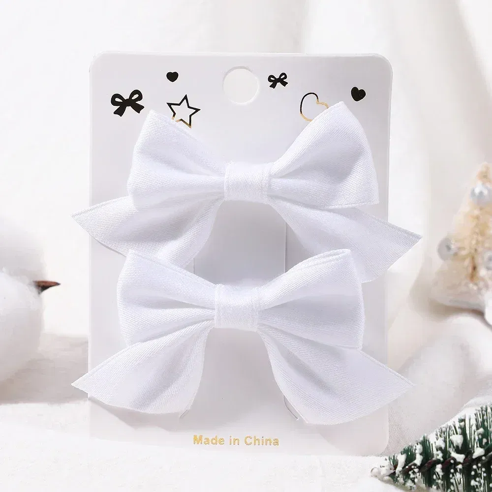 Color: MULTI - 2Pcs/Set Solid Color Kids Bows Hair Clips for Baby Girls Handmade Plaid Bowknot Hairpin Barrettes Photograph Hair Accessories