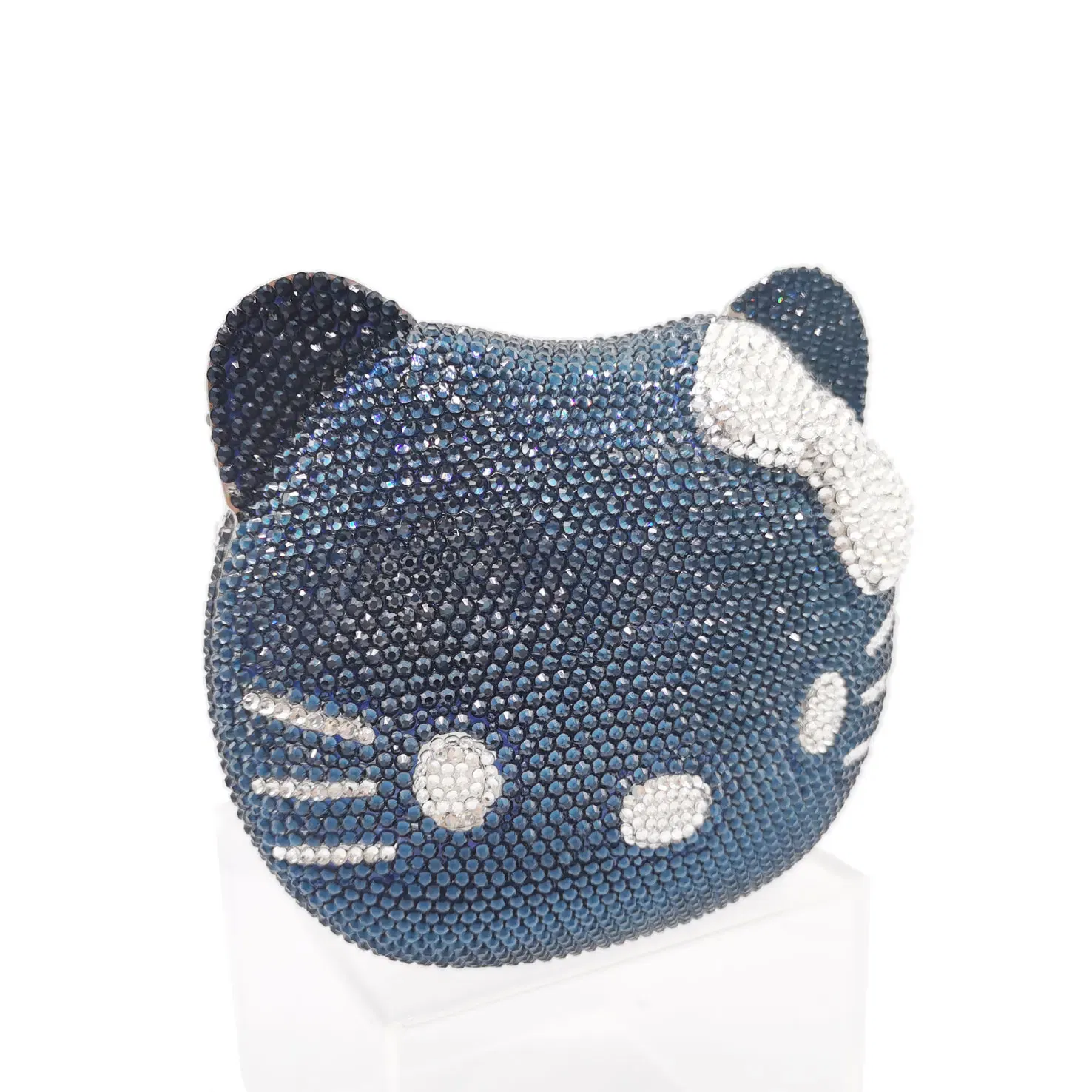 Color: Beige - Luxury Navy Blue Crystal Animal Evening Bags Cat Designer Party Purse Ladies Clutch Bags Women Handbags