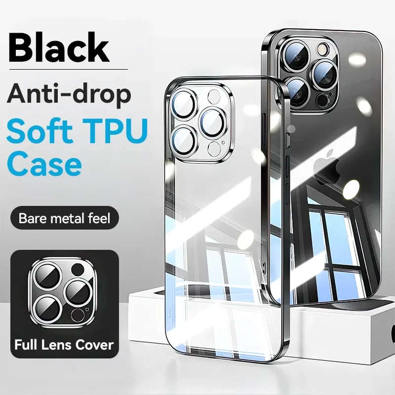 Color: black, Material: CANVAS - Joyroom Case For iPhone 16 15 14 13 Pro Max Transparent Cover For iPhone 16 Pro Max Soft TPU Anti-drop Case With Len Protection