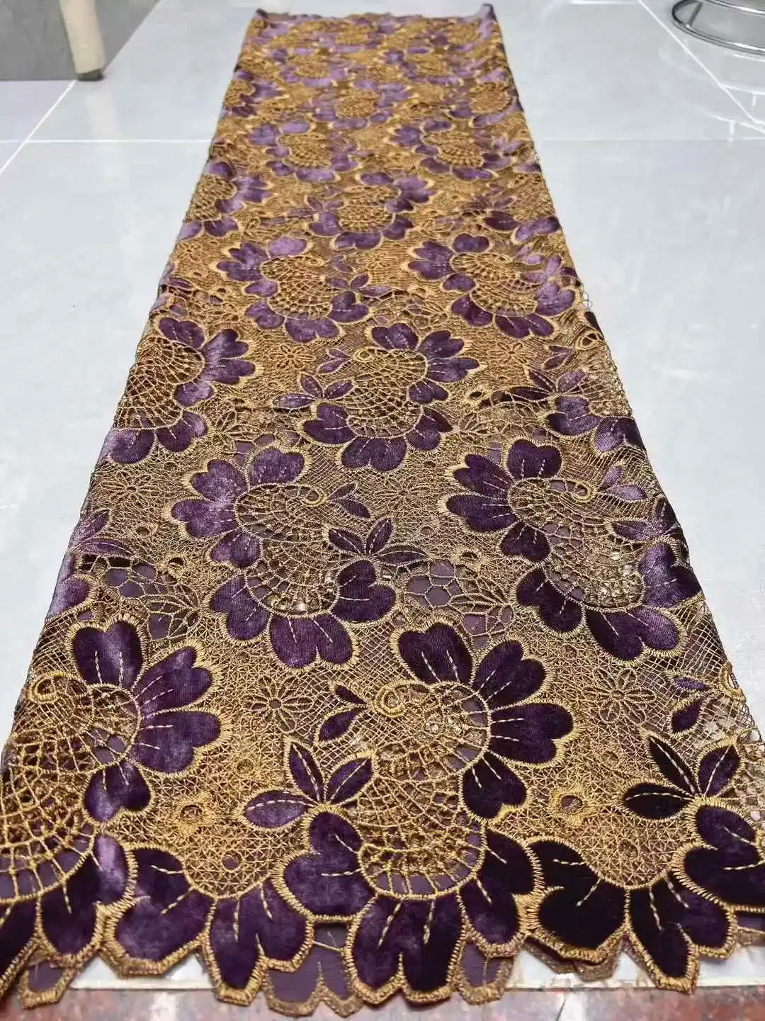 Color: Red, Width: 120cm, Length: 5 yards - 2026 Purple African Nigerian Velvet Lace Fabric High-Quality Embroidery for Wedding Party Sewing SHXI