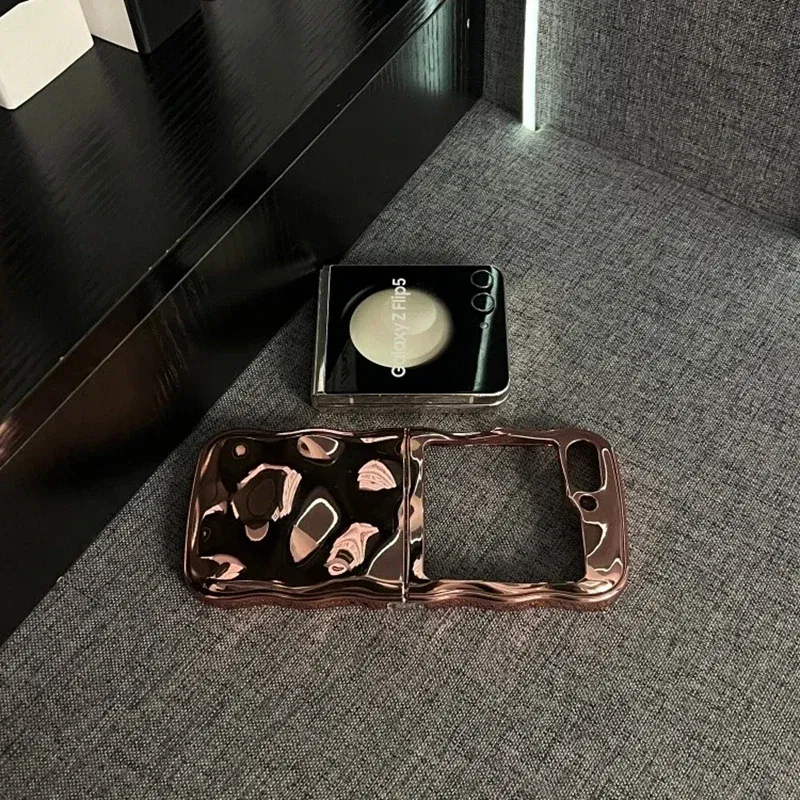 Color: SKY BLUE, Material: ABS - Cartoon Stone Pattern Gloss Wave Case for Samsung Galaxy Z Flip 6 5 flip6 Plating Meteorite Soft TPU Shockproof Ins Korean Cover