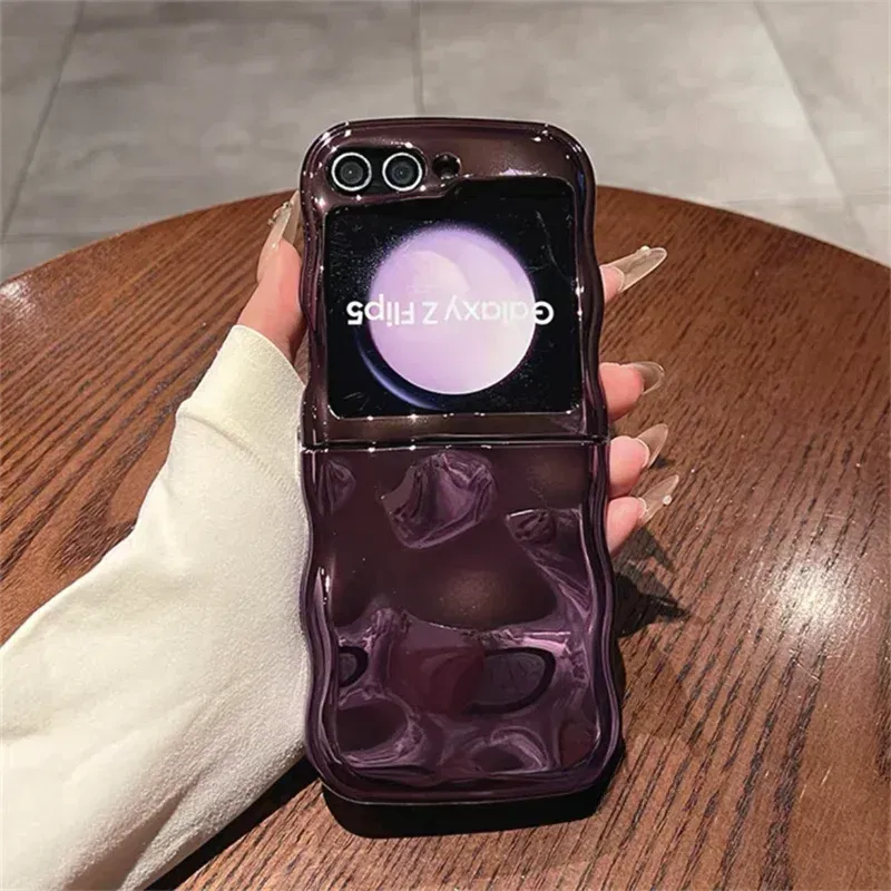 Color: SKY BLUE, Material: ABS - Cartoon Stone Pattern Gloss Wave Case for Samsung Galaxy Z Flip 6 5 flip6 Plating Meteorite Soft TPU Shockproof Ins Korean Cover