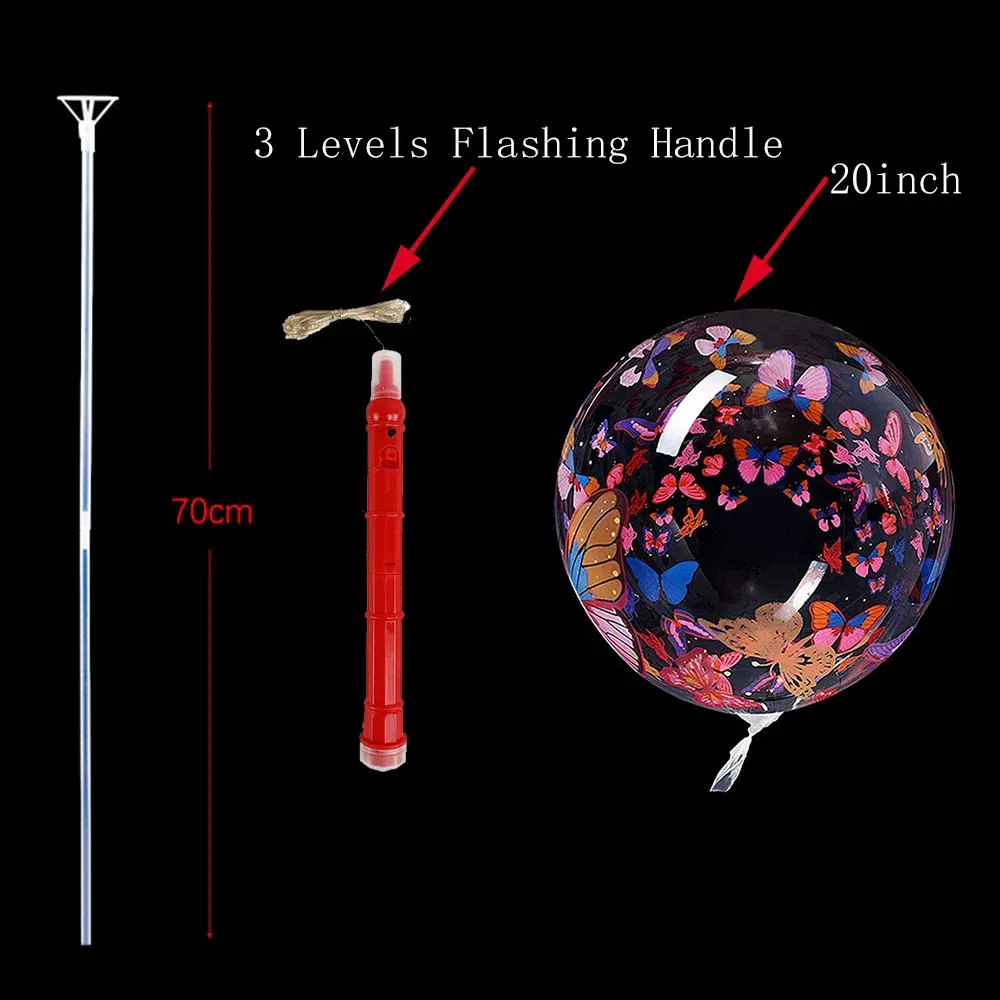 Color: iridescent, Ballon Size: 10inch, Shape: X - 1/5/10/20/30pcs LED Light Up BoBo Balloons Colorful 3 Levels Flashing Handle 20 Inches Bubble Balloon 70cm Stick
