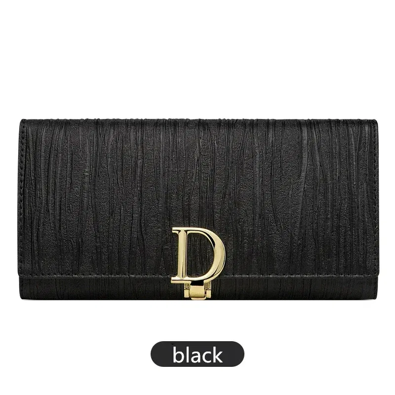 Color: black - 2025 Design Women Long Wallets Fashion Long Phone Purse Luxury Genuine Leather Ladies Card Holder Stripe Wallet Cartera De Mujer