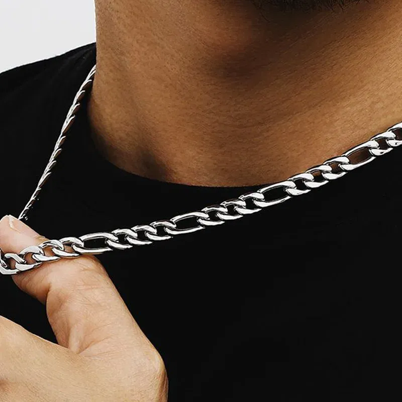 Gem Color: APRICOT, Length: 55cm - 925 Sterling Silver 40-75cm Figaro Chain Necklace Men Women Fashion Simple Chain Wedding Christmas Gift Jewelry Accessories