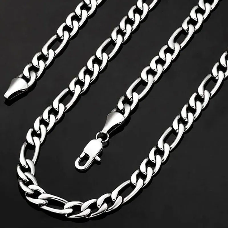 Gem Color: APRICOT, Length: 55cm - 925 Sterling Silver 40-75cm Figaro Chain Necklace Men Women Fashion Simple Chain Wedding Christmas Gift Jewelry Accessories