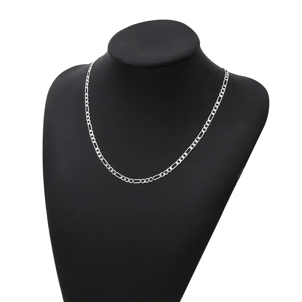 Gem Color: APRICOT, Length: 55cm - 925 Sterling Silver 40-75cm Figaro Chain Necklace Men Women Fashion Simple Chain Wedding Christmas Gift Jewelry Accessories